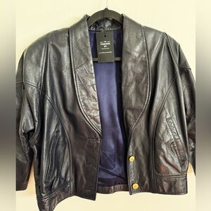Navy Leather Bomber Jacket